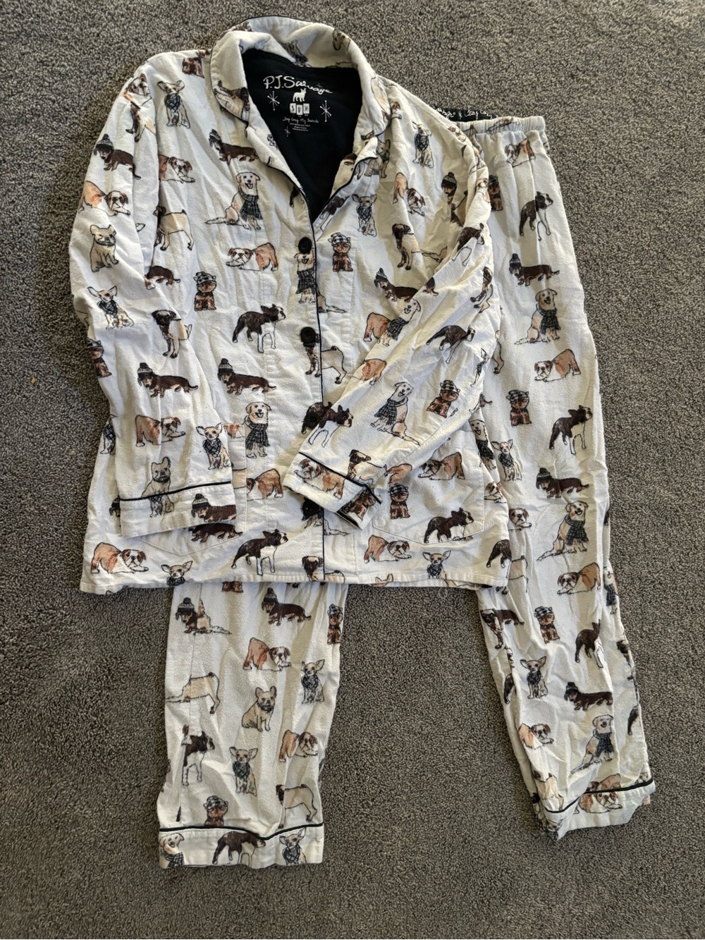 PJ Salvage - Women’s White Dog-Pattern Pajama Set with Brown & Black Accents